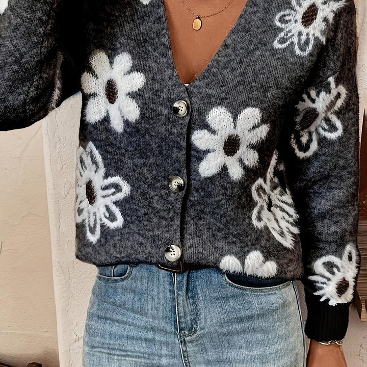 Strickjacke Mit Blumenmuster Für Damen | Herbst