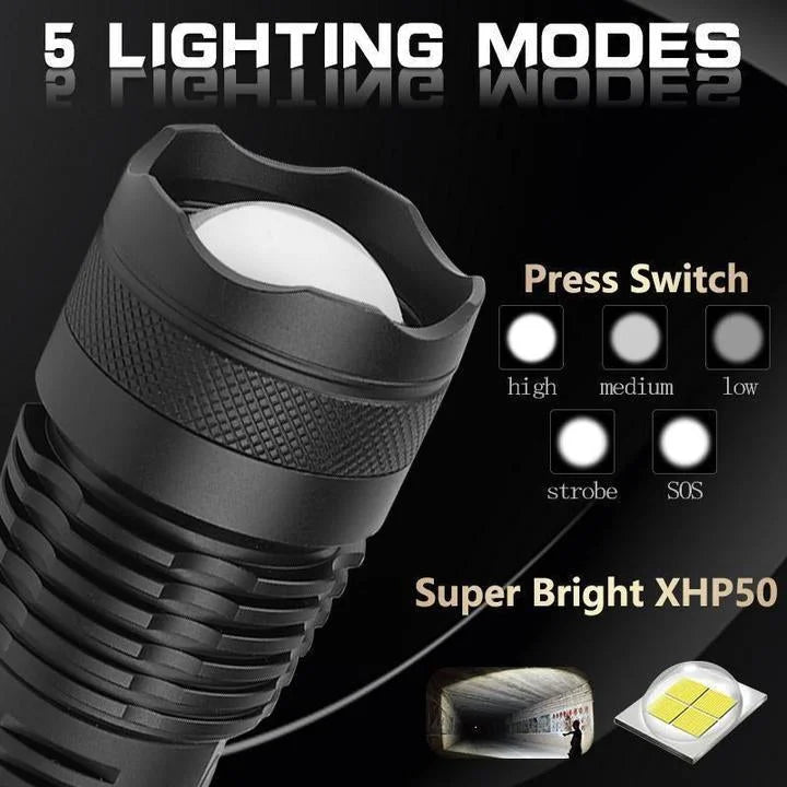 Ultra Bright Rechargeable LED Flashlight with Zoom Function