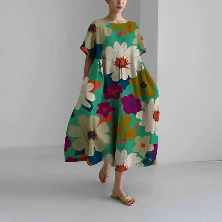 Chaveli | Bohème-blumenkleid Mit Rundhalsausschnitt Für Frauen | Midi