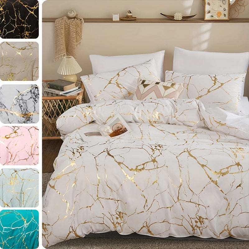 Hot Stamped Marble Quilt Cover and Pillowcase Set