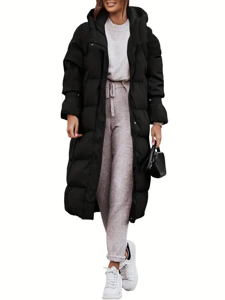 Lange Pufferjacke Mit Kapuze Für Frauen | Winter