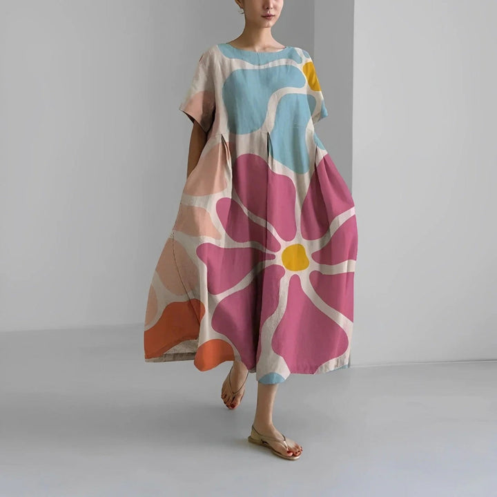 Chaveli | Bohème-blumenkleid Mit Rundhalsausschnitt Für Frauen | Midi