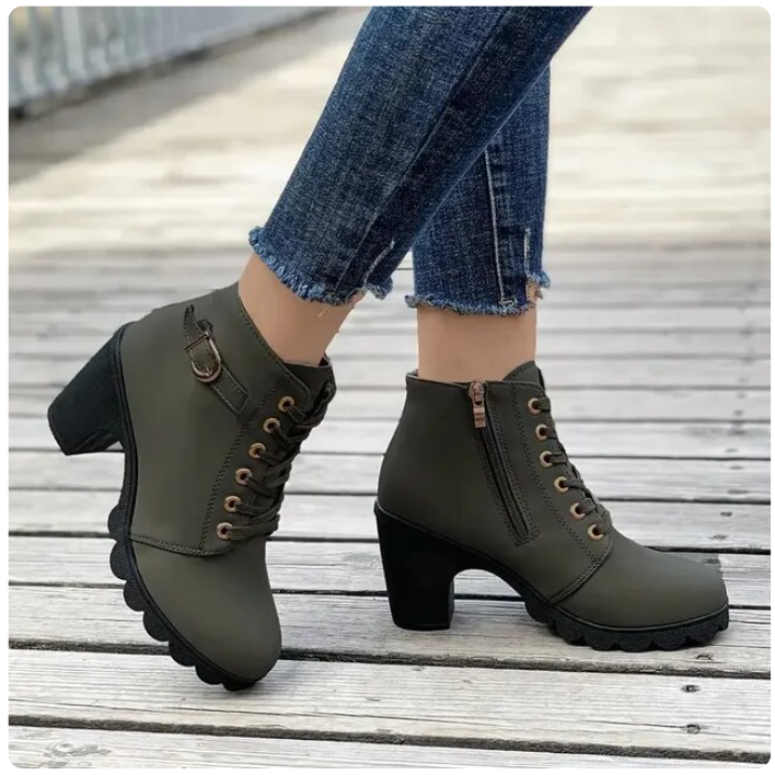 Damen Trendige Stiefeletten Mit Schnürung | Seitlichem Reißverschluss