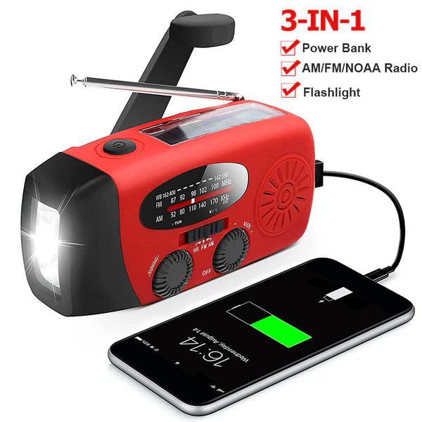 Selbstbetriebendes Notfallradio – Handkurbel, Solar, Taschenlampe & Powerbank | FM/AM-Radio – Unverzichtbar bei Katastrophen & Notfällen