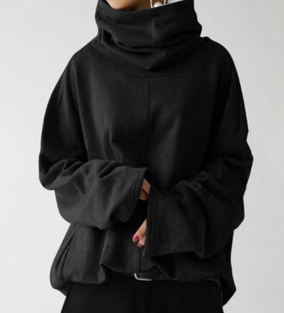 Stehkragen Sweatshirt Mit Lockerem Schnitt Für Damen | Weite Ärmel