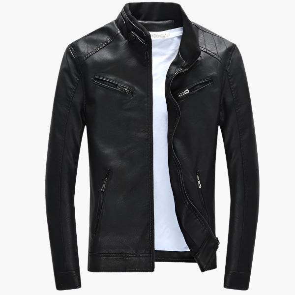 Leder-Motorradjacke Mit Reißverschlusstaschen Für Herren | Herbst