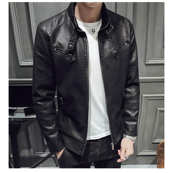 Leder-Motorradjacke Mit Reißverschlusstaschen Für Herren | Herbst