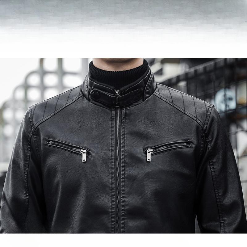 Leder-Motorradjacke Mit Reißverschlusstaschen Für Herren | Herbst