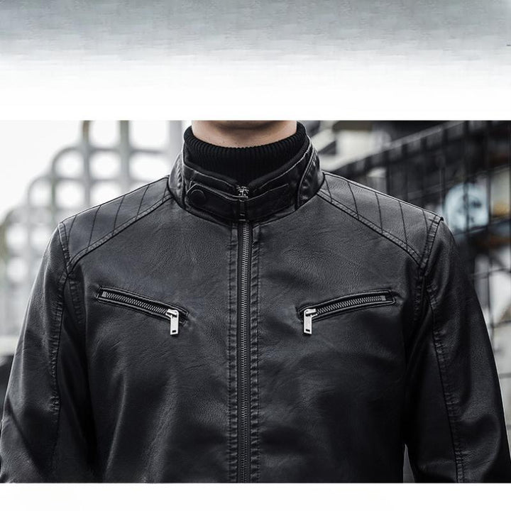 Leder-Motorradjacke Mit Reißverschlusstaschen Für Herren | Herbst