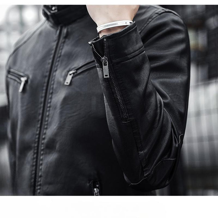 Leder-Motorradjacke Mit Reißverschlusstaschen Für Herren | Herbst