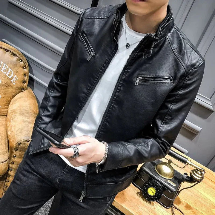 Leder-Motorradjacke Mit Reißverschlusstaschen Für Herren | Herbst