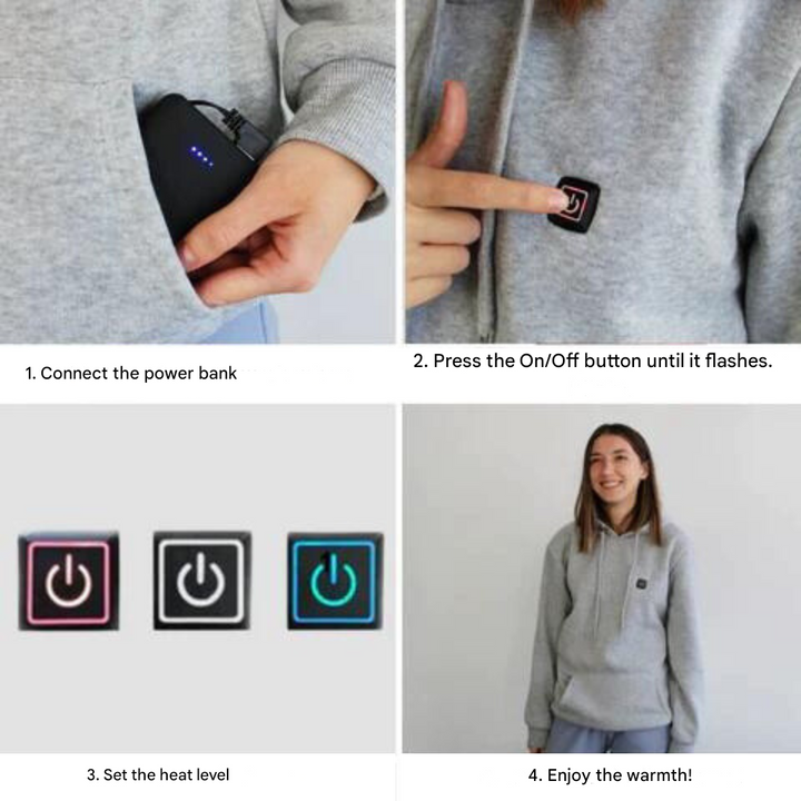 Unisex Heated Hoodie Adjustable Temperature Everyday Wear