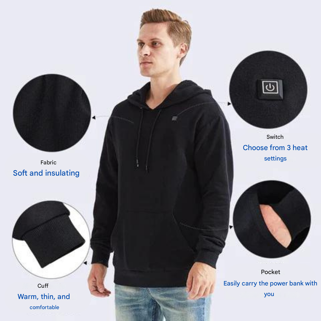 Unisex Heated Hoodie Adjustable Temperature Everyday Wear