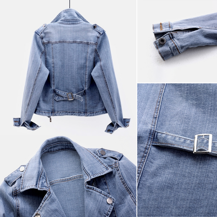 Trendige Denim Moto Jacke Für Frauen | Reverskragen