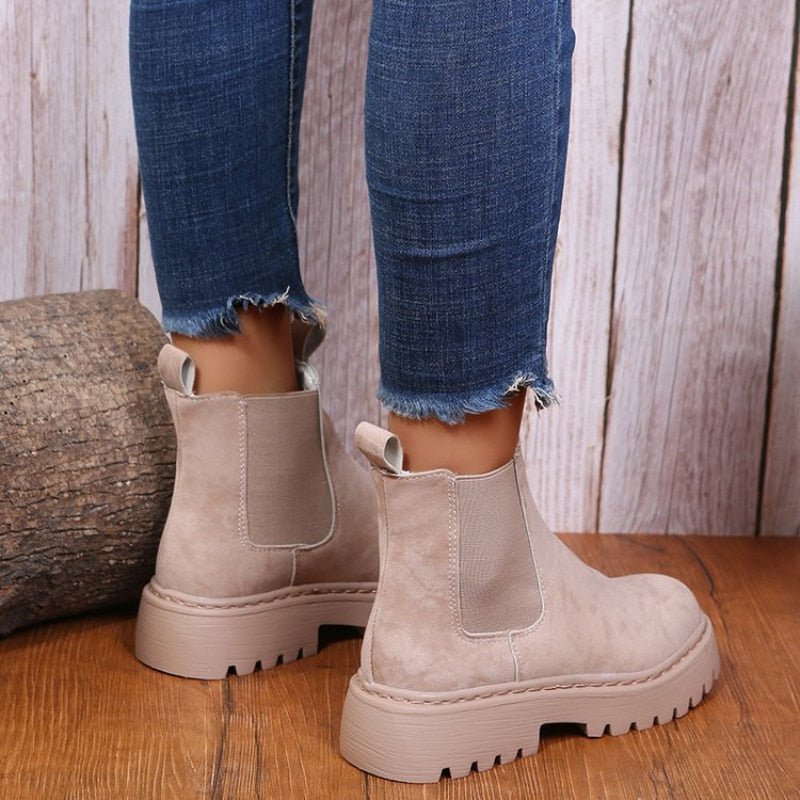 Damen-stiefeletten Zum Hineinschlüpfen Mit Plateaustiefel | Dicker Sohle