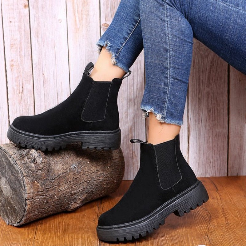 Damen-stiefeletten Zum Hineinschlüpfen Mit Plateaustiefel | Dicker Sohle