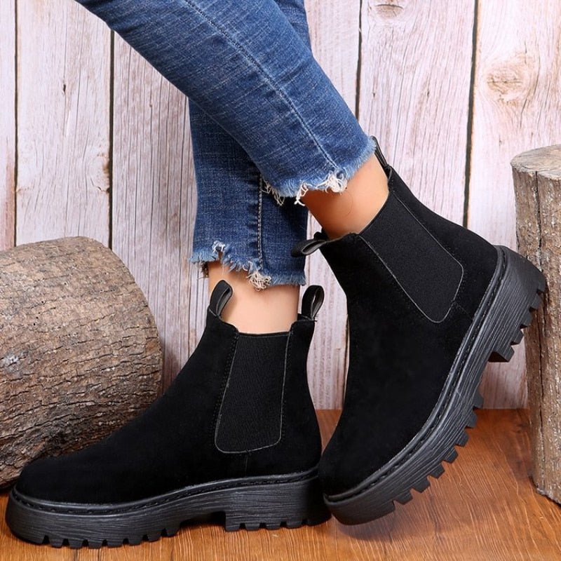 Damen-stiefeletten Zum Hineinschlüpfen Mit Plateaustiefel | Dicker Sohle
