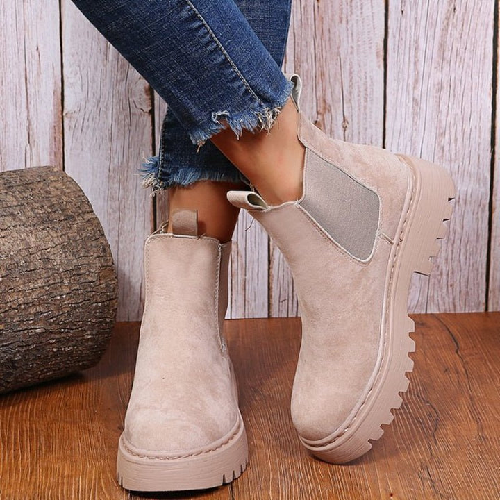 Damen-stiefeletten Zum Hineinschlüpfen Mit Plateaustiefel | Dicker Sohle