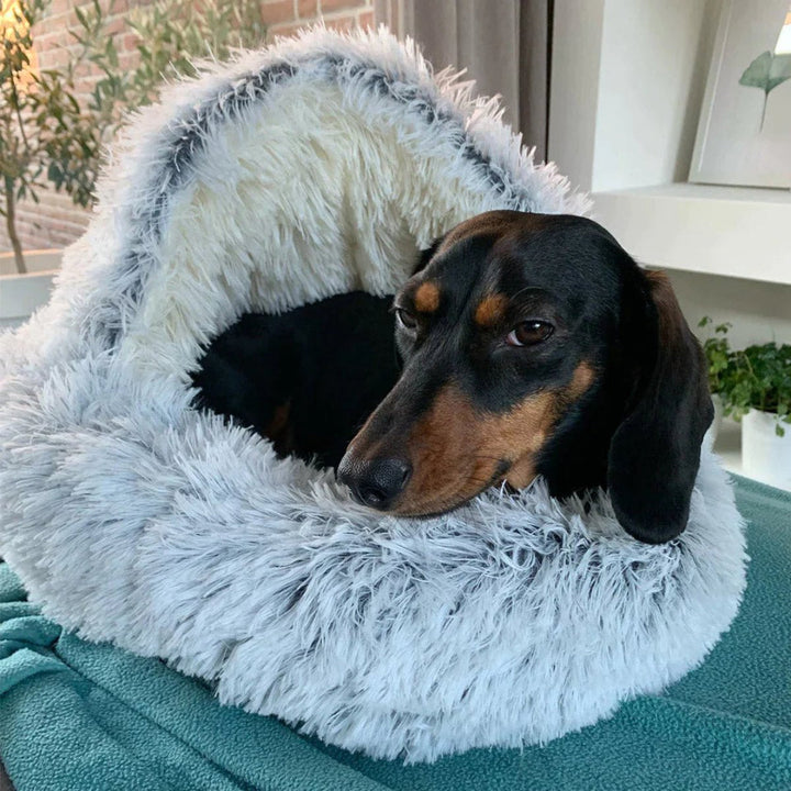 Round Hooded Dog Bed for Anxiety & Deep Sleep