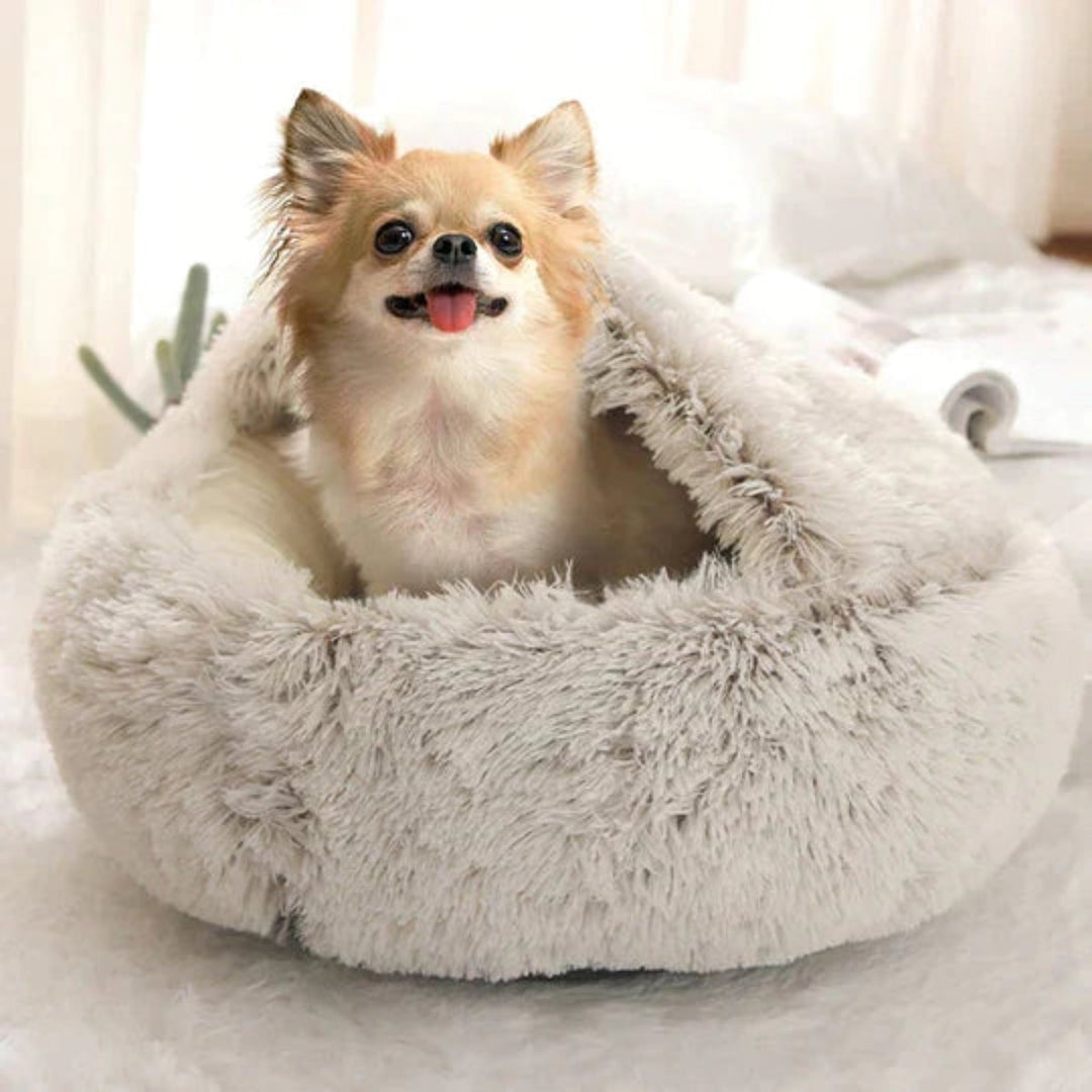 Round Hooded Dog Bed for Anxiety & Deep Sleep