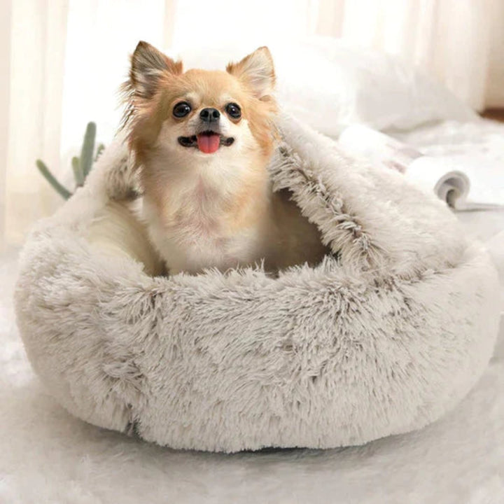 Round Hooded Dog Bed for Anxiety & Deep Sleep
