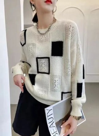 Strickpullover Mit Rundhalsausschnitt Und Karomuster Für Damen | Herbst