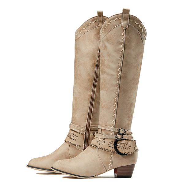 Damen Cowboystiefel Mit Dekorativer Schnalle | Blockabsatz