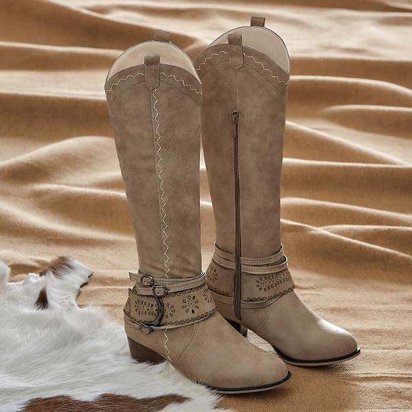 Damen Cowboystiefel Mit Dekorativer Schnalle | Blockabsatz