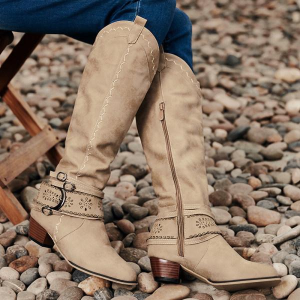 Damen Cowboystiefel Mit Dekorativer Schnalle | Blockabsatz