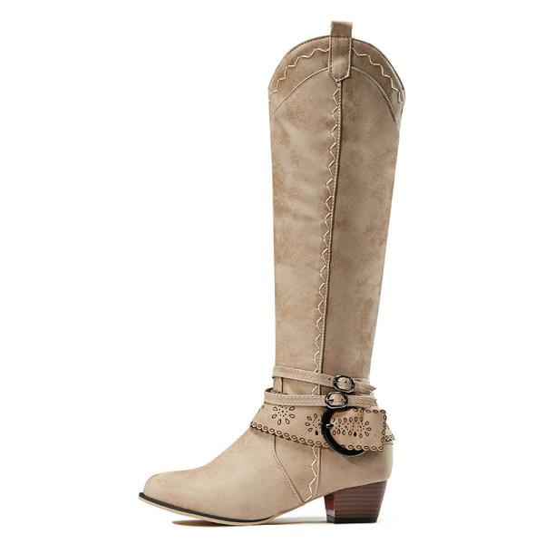 Damen Cowboystiefel Mit Dekorativer Schnalle | Blockabsatz