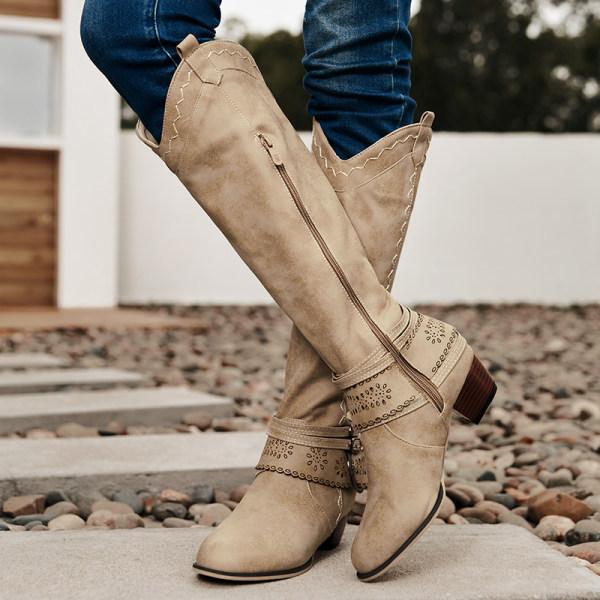 Damen Cowboystiefel Mit Dekorativer Schnalle | Blockabsatz