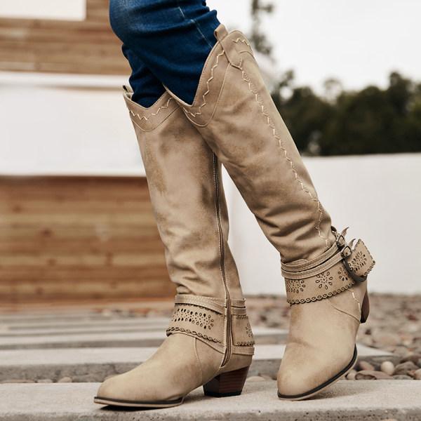 Damen Cowboystiefel Mit Dekorativer Schnalle | Blockabsatz