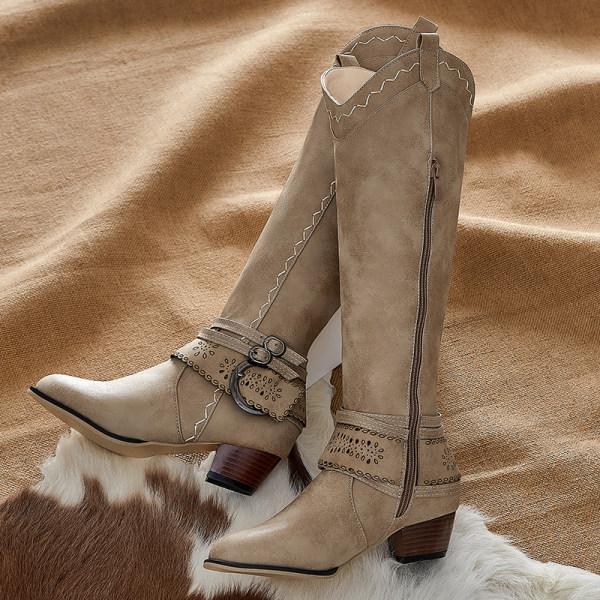 Damen Cowboystiefel Mit Dekorativer Schnalle | Blockabsatz