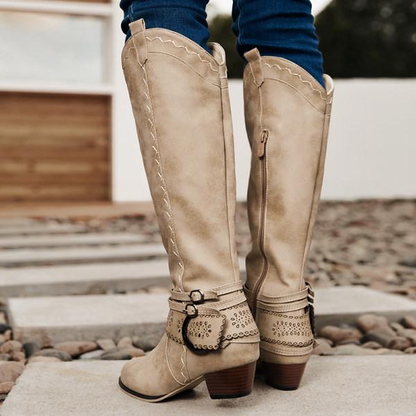 Damen Cowboystiefel Mit Dekorativer Schnalle | Blockabsatz
