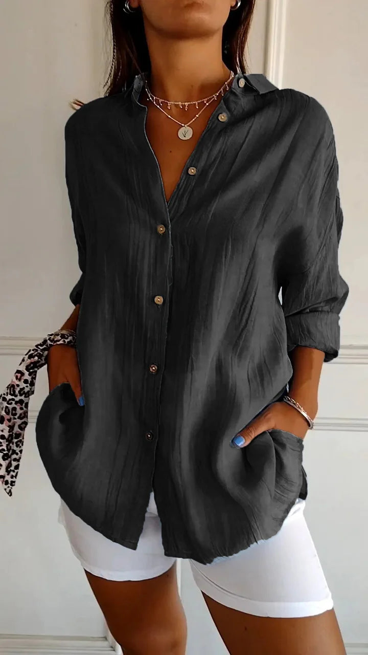 Damen Bluse mit Knopfleiste – Locker geschnitten, Luftig & Bequem | Ideal für Frühling, Sommer & Alltag