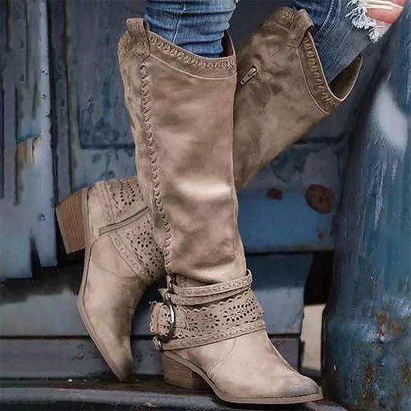 Damen Cowboystiefel Mit Dekorativer Schnalle | Blockabsatz