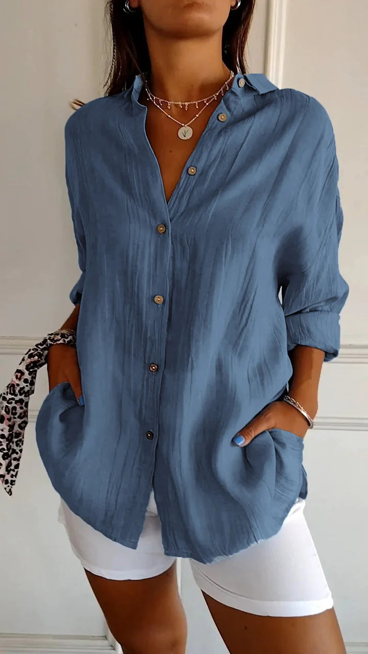 Damen Bluse mit Knopfleiste – Locker geschnitten, Luftig & Bequem | Ideal für Frühling, Sommer & Alltag