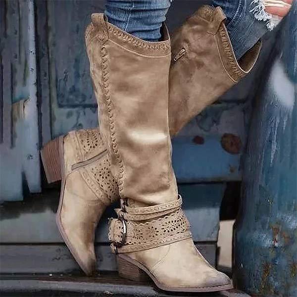 Damen Cowboystiefel Mit Dekorativer Schnalle | Blockabsatz