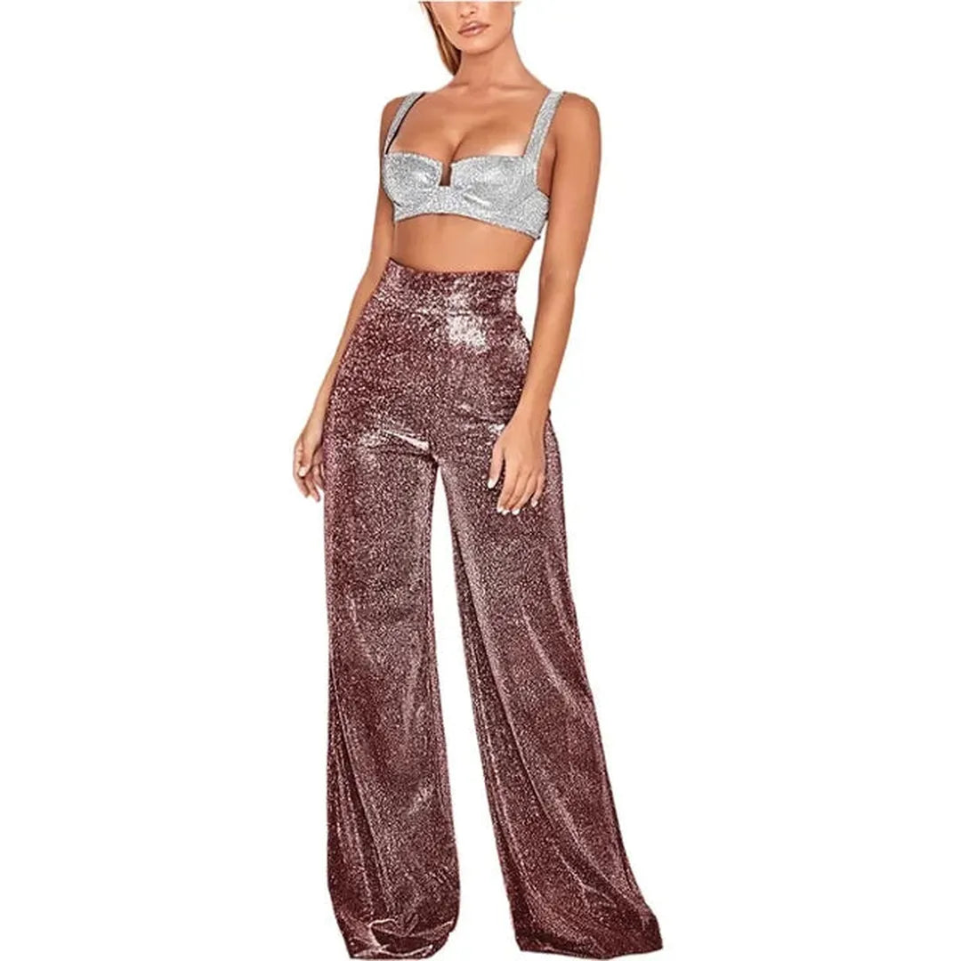 Glitzerhose Mit Hoher Taille Für Damen | Weites Bein