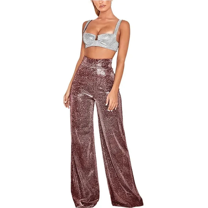 Glitzerhose Mit Hoher Taille Für Damen | Weites Bein