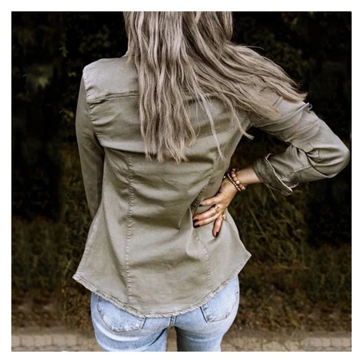 Jeansjacke Mit Fronttaschen Für Frauen | Langarm