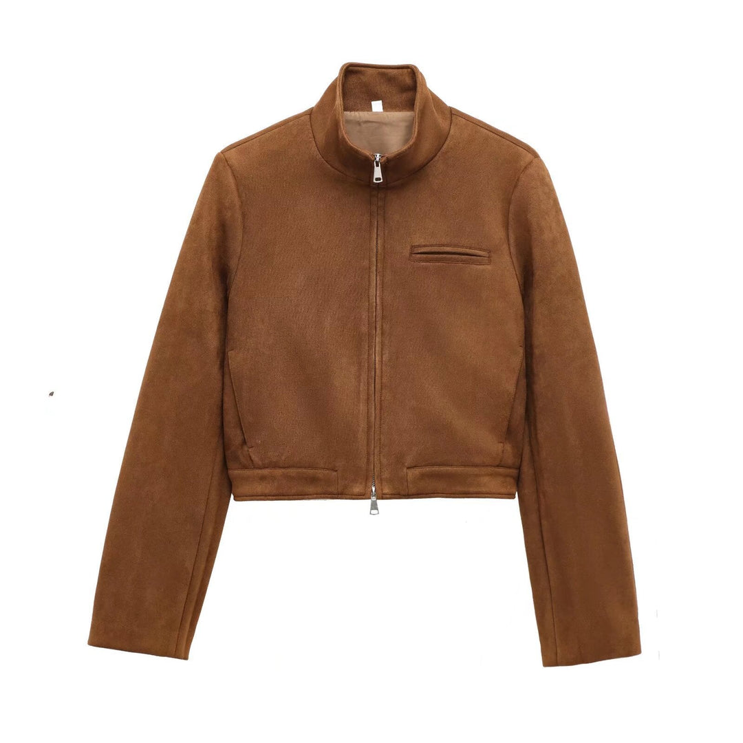Kurze Damenjacke Aus Wildleder | Stehkragen