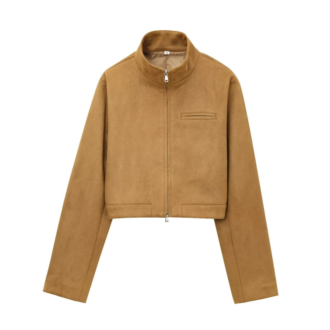 Kurze Damenjacke Aus Wildleder | Stehkragen