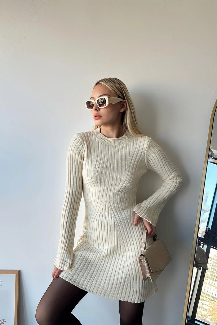Stylisches Strickkleid Mit Rundhalsausschnitt | Winter