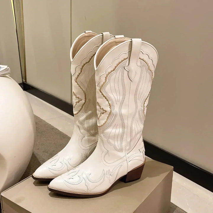 Damen-cowboystiefel Mit Blockabsatz Und Halbhoher Wadenhöhe | Winter