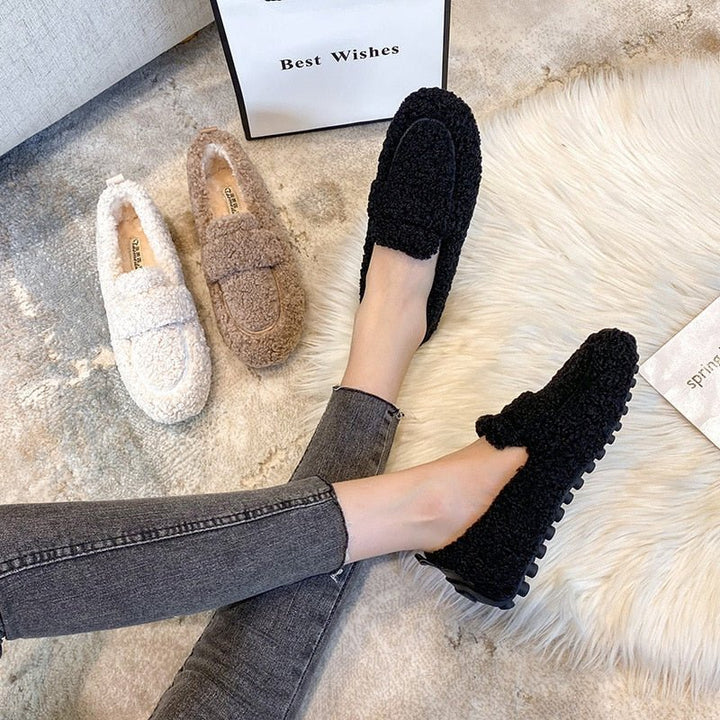 Loafer Aus Plüsch Für Damen | Flache Sohle