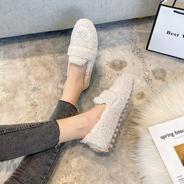 Loafer Aus Plüsch Für Damen | Flache Sohle