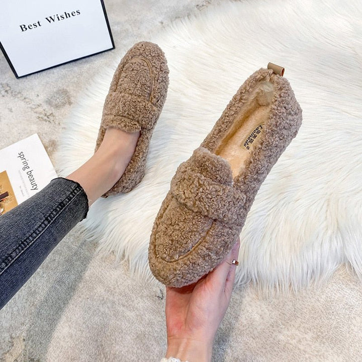 Loafer Aus Plüsch Für Damen | Flache Sohle