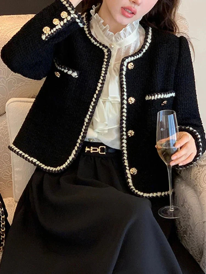Damen Schwarz-Weiß Tweed Kurzjacke | Winter