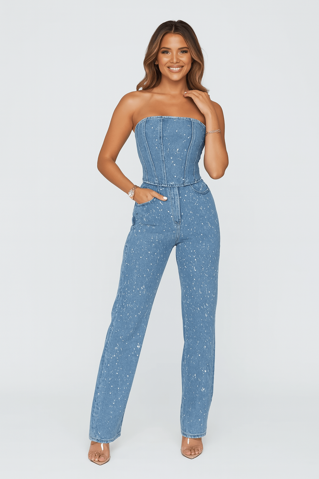 Damen Schulterfreie Pailletten Jumpsuit | Stilvoll